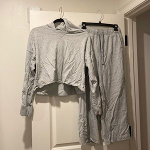 Crop hoodie with wide leg crop pant sweat set